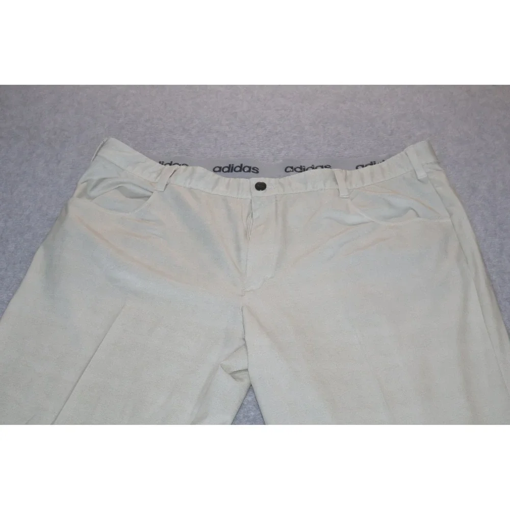 Adidas Golf Pants Mens 42x32 Beige Tan Flat Front Performance Stretch **